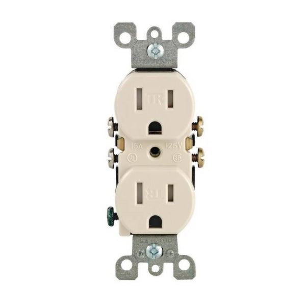 Leviton M26-T5320-TMP Duplex Receptacle, Thermoplastic, Light Almond, 2-Pole, 15 A, 125 V, 3-Wire
