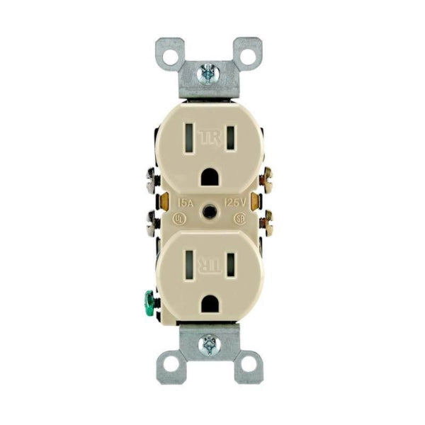 Leviton N01-T5320-00I Duplex Receptacle, Thermoplastic, Ivory, 2-Pole, 15 A, 125 V, NEMA: 5-15R, 14 to 12 AWG Wire