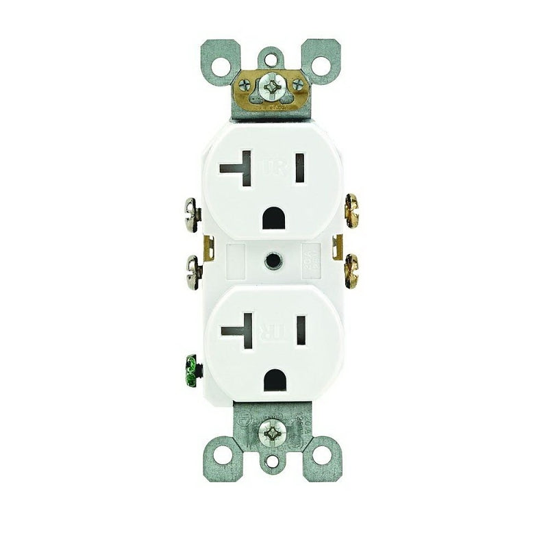 Leviton R52-T5820-0WS Duplex Receptacle, Thermoplastic, White, 2-Pole, 20 A, 125 V, Side Wiring, NEMA: 5-20R