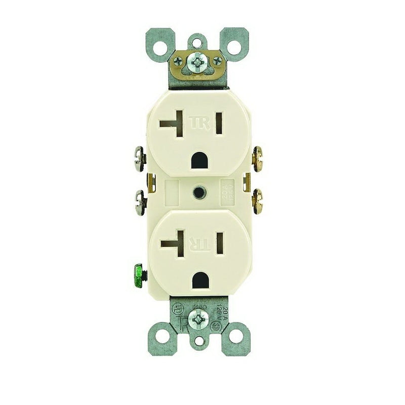 Leviton R56-T5820-0TS Duplex Receptacle, Thermoplastic, Light Almond, 2-Pole, 20 A, 125 V, Side Wiring, Wall Mounting