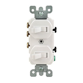 Leviton Traditional R62-05241-0WS Duplex Toggle Switch, 15 A, 120/277 V, Lead Wire Terminal, White