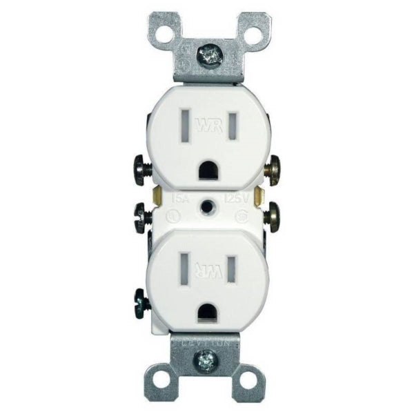 Leviton R62-W5320-T0W Duplex Receptacle, Thermoplastic, White, 2-Pole, 15 A, 125 V, Push-In, Side Wiring, 10 AWG Wire