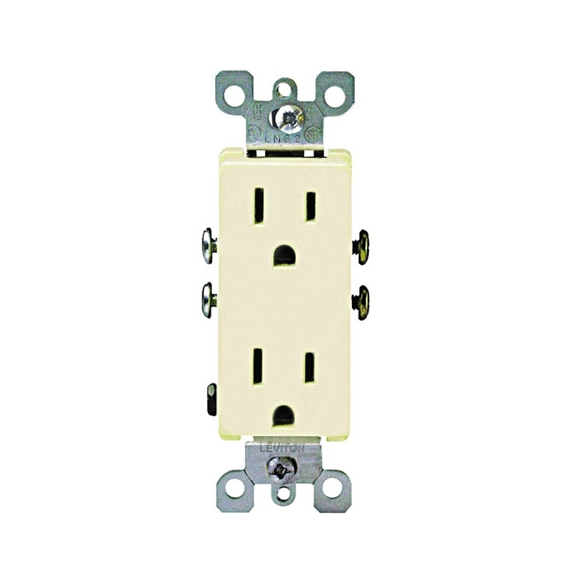 Leviton S01-05325-0IS Duplex Receptacle, Thermoplastic, Ivory, 15 A, 125 V, Push-In, Side Wiring, 14 to 12 AWG Wire