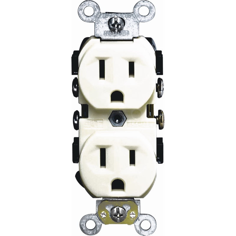 Leviton S01-0CR15-0IS Duplex Receptacle, Thermoplastic, Ivory, 2-Pole, 15 A, 125 V, Side Wiring, NEMA: 5-15R, 60 Hz