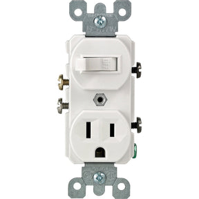 Leviton S02-05225-0WS Combination Switch/Receptacle, 1-Pole, 15 A, 120 V Switch, 125 V Receptacle, White, 1-Pole