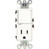 Leviton S02-05625-0WS Combination Switch/Receptacle, 1-Pole, 15 A, 120 V Switch, 125 V Receptacle, White