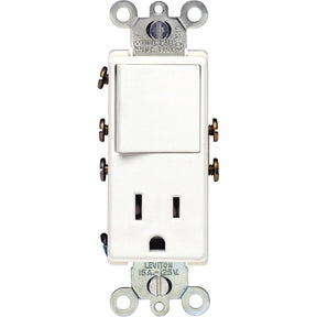 Leviton S02-05625-0WS Combination Switch/Receptacle, 1-Pole, 15 A, 120 V Switch, 125 V Receptacle, White