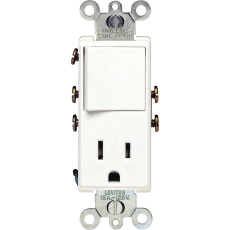 Leviton S02-05625-0WS Combination Switch/Receptacle, 1-Pole, 15 A, 120 V Switch, 125 V Receptacle, White
