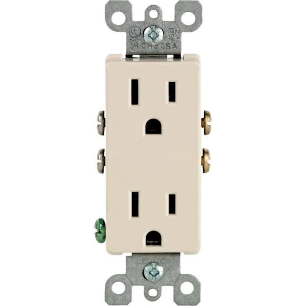 Leviton S06-05325-0TS Duplex Receptacle, 2 -Pole, 15 A, 125 V, Push-In, Side Wiring, NEMA: 5-15R, Light Almond