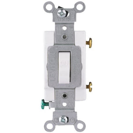 Leviton S08-CS120-2WS Series Toggle Switch, White, 20 A, 120/277 V, Screw, Side Wired Terminal, 1-Pole