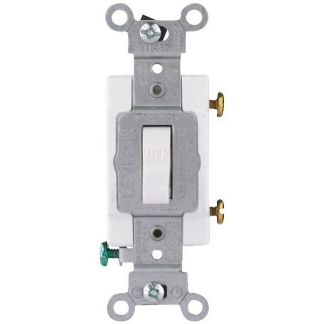 Leviton S08-CS120-2WS Series Toggle Switch, White, 20 A, 120/277 V, Screw, Side Wired Terminal, 1-Pole