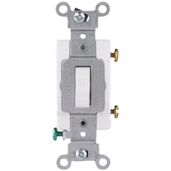 Leviton S08-CS120-2WS Toggle Switch, White, 20 A, 120/277 V, Screw, Side Wired Terminal, 1-Pole