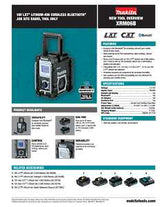 Makita XRM06B Jobsite Radio, Tool Only, 7.2 to 18 V, 5 Ah, Wireless, 35 hr Battery Life, Includes: A/C Adapter