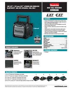 Makita XRM08B Jobsite Speaker, Tool Only, 12 to 18 V, Wireless, Includes: (1) AC Adapter