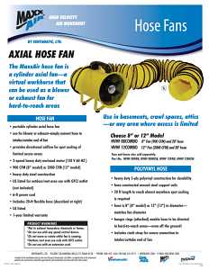 MaxxAir HVHF 12COMBO Confined Space Ventilator and Polyvinyl Hose, 120 V, 2000 cfm Air, Steel, Industrial Yellow