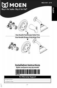 Moen 82912SRN Shower Faucet, 1.75 gpm, 4 in Showerhead, Metal, Brushed Nickel, Lever Handle, 1-Handle
