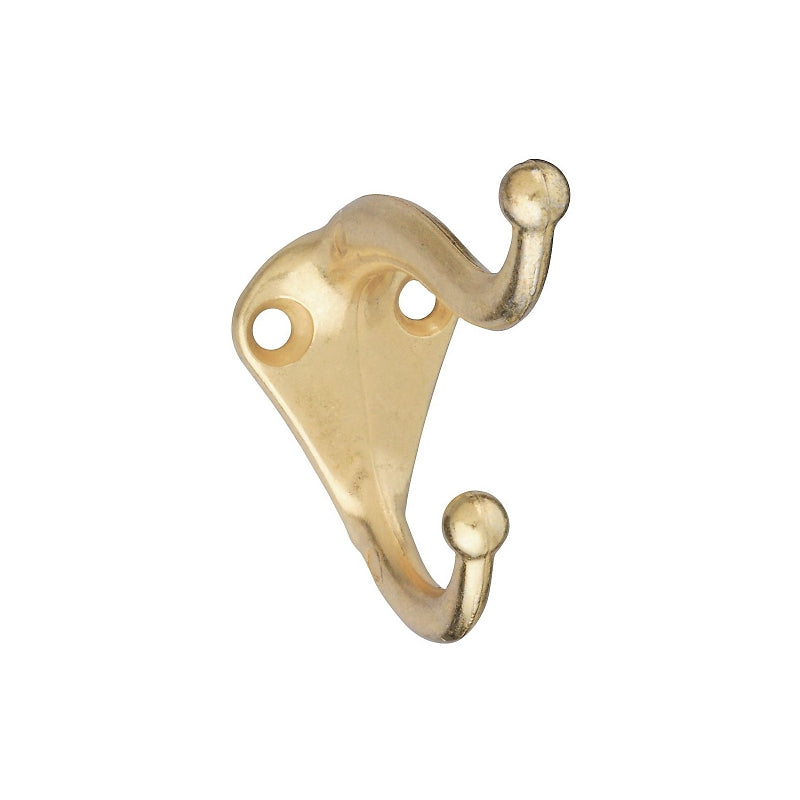 National Hardware V160 Series N154-575 Coat and Hat Hook, 35 lb, 2-Hook, Zinc, Brass