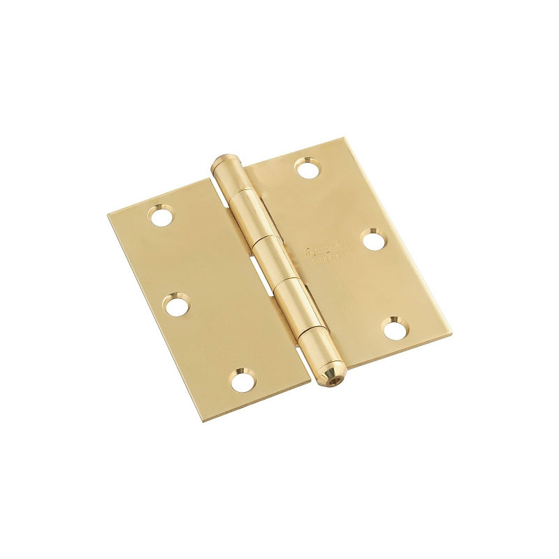 National Hardware N195-685 Square Corner Door Hinge, 3-1/2 in H Door Leaf, 0.08 in Thick Door Leaf, Brass, Solid Brass