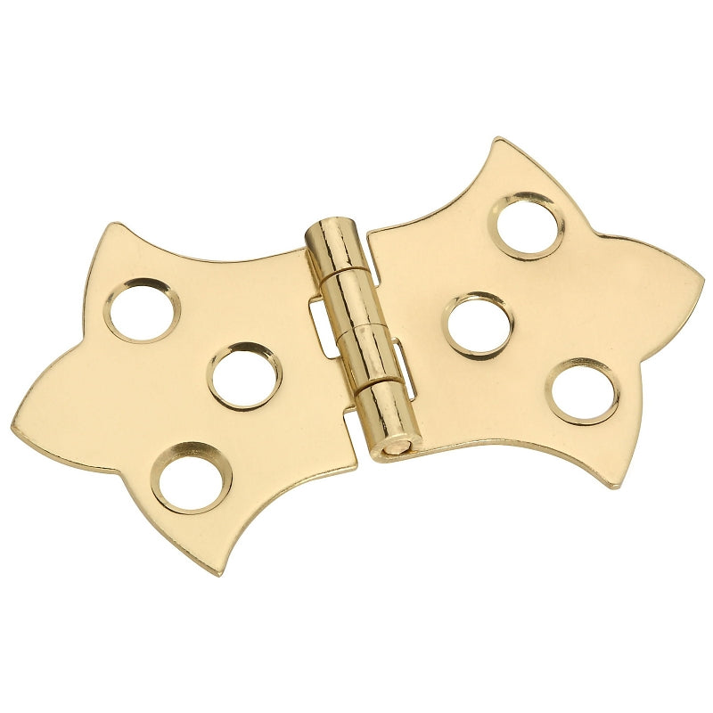 National Hardware N211-821 Decorative Hinge, 1.36 in H Door Leaf, 0.04 in Thick Door Leaf, 1.36 in H Frame Leaf, Brass