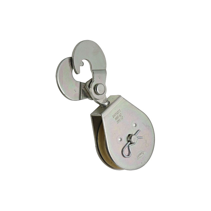 National Hardware N229-013 Pulley, Single, Scissor Hook, 0.76 in Dia Eye, 1/2 in Rope, 650 lb Working Load, 3 in Sheave