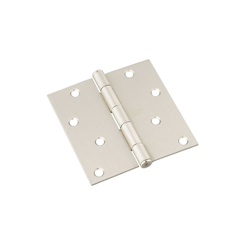 National Hardware N325-282 Square Corner Door Hinge, 4 in H Frame Leaf, Cold Rolled Steel, Satin Nickel, 55 lb