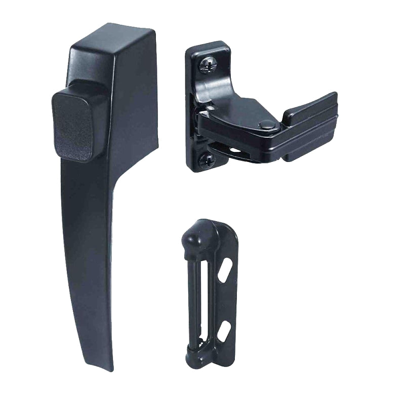 Prime-Line K 5007 Pushbutton Latch, Black, 1-3/4 in Hole Spacing, Aluminum, 5/8 to 1-1/4 in Thick Door