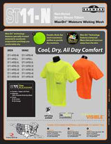 Radians ST11-NPGS-2X Safety T-Shirt, 2XL, Polyester, Green, Short Sleeve, Pullover Closure