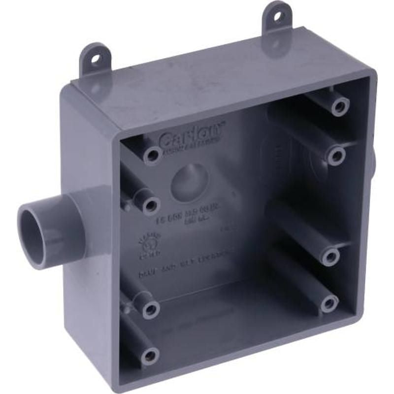 Carlon E9812DR Switch Box, 2-Gang, 2-Outlet, 1/2 in Hub, PVC, Gray
