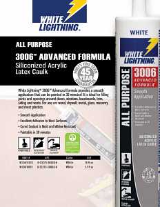 White Lightning W12AF0010 Adhesive Caulk, White, 5 to 7 days Curing, 40 deg F, 10 fl-oz, Cartridge, Pack of 12