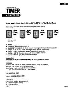 Woods 59008 Countdown Timer, 15 A, 120 V, 1800 W, 10, 20, 30, 60 min Off Time Setting, White