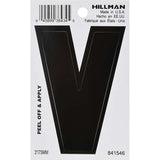HILLMAN 3 in. Black Vinyl Self-Adhesive Letter V 1 pc, Pack of 6