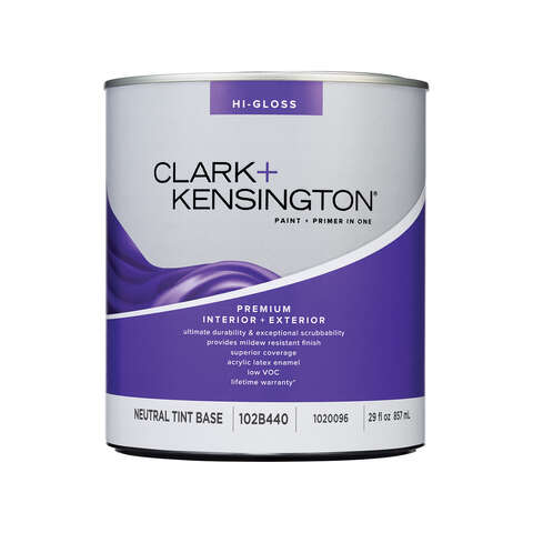 Clark+Kensington High-Gloss Tint Base Neutral Base Premium Paint Exterior and Interior 1 qt, Pack of 4