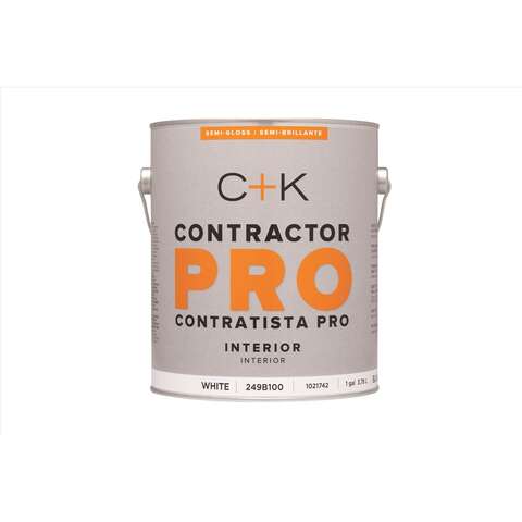 C+K Contractor Pro Semi-Gloss White Water-Based Paint Interior 1 gal, Pack of 4