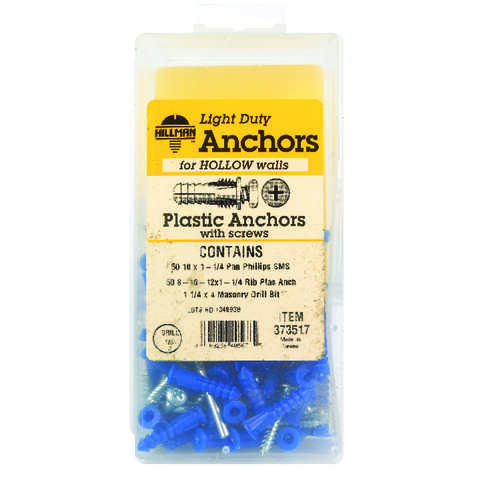 HILLMAN 0.164 in. D X 1-1/4 in. L Plastic Pan Head Ribbed Anchor Kit 101 pk