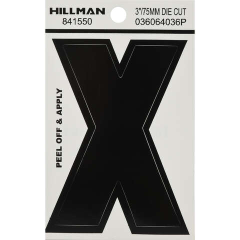 HILLMAN 3 in. Black Vinyl Self-Adhesive Letter X 1 pc, Pack of 6