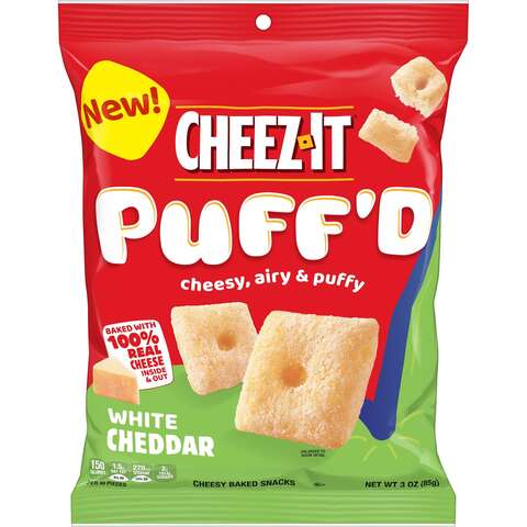 Cheez It Puff''D White Cheddar Crackers 3 oz Bagged, Pack of 6