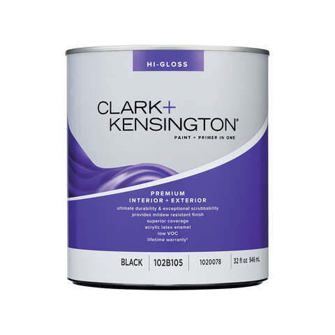 Clark+Kensington High-Gloss Black Premium Paint Exterior and Interior 1 qt, Pack of 4