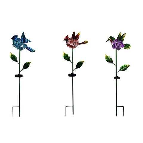 Infinity Assorted Metal 33.27 in. H Bird Solar Garden Stake, Pack of 12