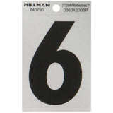 HILLMAN 3 in. Reflective Black Vinyl Self-Adhesive Number 6 1 pc, Pack of 6