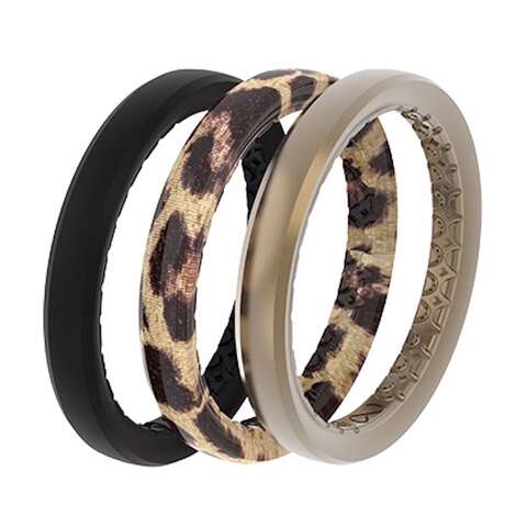 Groove Life Women's Leopard Round Assorted Stackable Rings Silicone Water Resistant Size 7