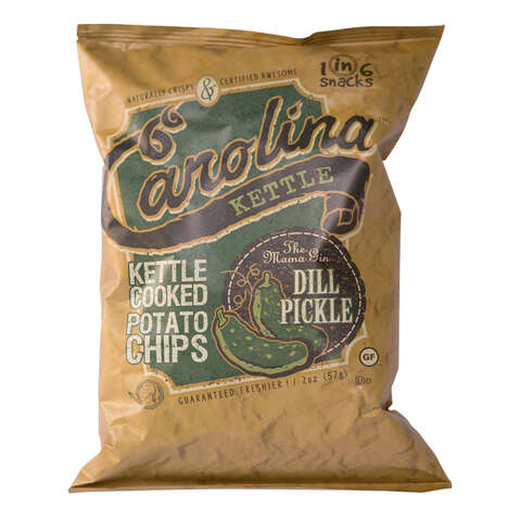 1 in 6 Snacks Carolina Dill Pickle Potato Chips 2 oz Bagged, Pack of 20