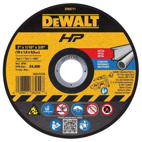 DeWalt HP 3 in. D X 3/8 in. Aluminum Oxide Abrasive Cut-Off Wheel 1 pc