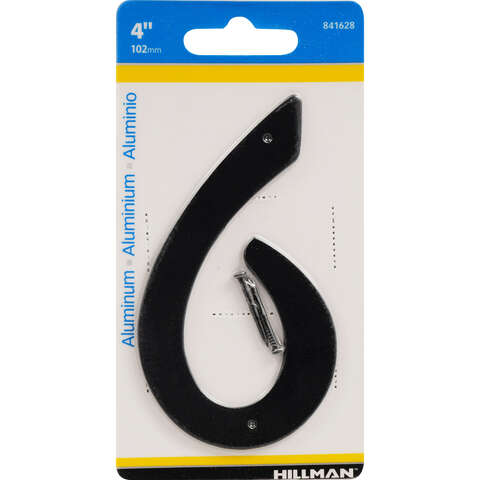 HILLMAN 4 in. Black Aluminum Nail-On Number 6 1 pc, Pack of 3