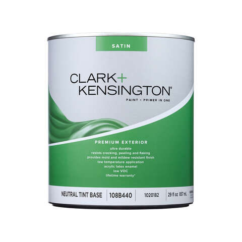 Clark+Kensington Satin Tint Base Neutral Base Exterior Paint and Primer Exterior 1 qt, Pack of 4