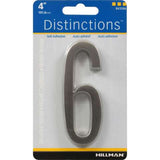 HILLMAN Distinctions 4 in. Silver Zinc Die-Cast Self-Adhesive Number 6 1 pc, Pack of 3