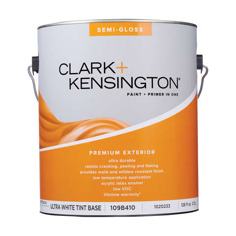 Clark+Kensington Semi-Gloss Tint Base Ultra White Base Exterior Paint and Primer Exterior 1 gal, Pack of 4