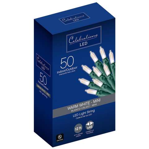 Celebrations Blue LED Mini Warm White 50 ct String Christmas Lights 12 ft., Pack of 12