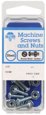 HILLMAN No. 1/4-20 in. X 1/2 in. L Slotted Round Head Zinc-Plated Steel Machine Screws 8 pk, Pack of 10