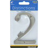 HILLMAN Distinctions 4 in. Silver Zinc Die-Cast Screw-On Number 2 1 pc, Pack of 3