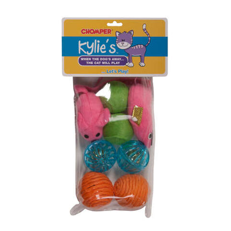 Chomper Kylies Brights Assorted Plush/Rubber Mouse and Ball Pet Toy Large 8 pc